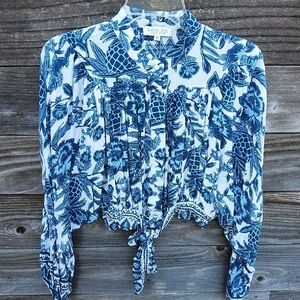 Rachel Zoe Blue and White Floral Blouse Size M
